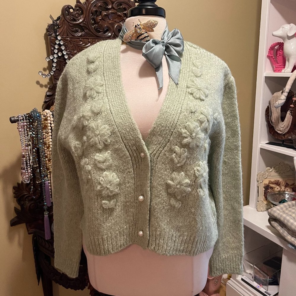 Ming EUC 3X Mint Green Cardigan Sweater